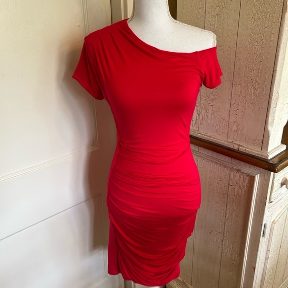 Bebe Elegant Red Off-Shoulder Dress - Picture 1 of 16